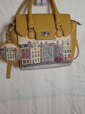 Source Unknown Mustard Yellow Cityscape Satchel Bag